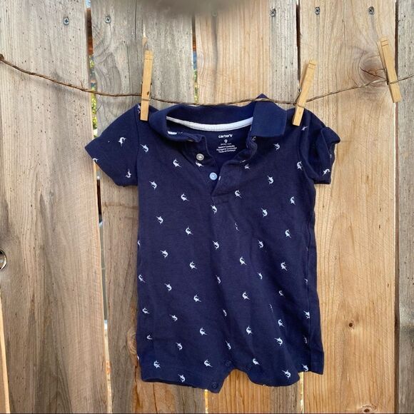 Carters Baby Boy Navy Blue Sword Fish Polo Romper 9 months - Picture 6 of 9